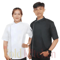 Baju Chef Baju Koki Chef Jacket Lengan Pendek Pria wanita Hitam,L