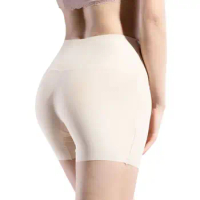 Women High Waist Ice Silk Safety Shorts Invisible Seamless Cotton Crotch Lip Boxer Brief Underwear Solid Color Stretchy Boyshort