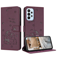 เคสสำหรับ Samsung Galaxy A23 4G และ A23 5G, ดีไซน์แมวการ์ตูนน่ารัก, กระเป๋าสตางค์แบบพับได้, ทำจากหนั