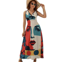 Lady Face Dress Pop Art Print Streetwear Boho Beach Long Dresses Woman Night Club Graphic Maxi Dress Gift Idea
