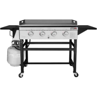 4-Burner Flat Top Gas Grill 52000-BTU Propane Fueled Professional Outdoor Griddle 36inch Backyard Cooking with Side Table, Black