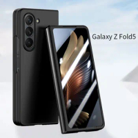 PC Hard Shell Phone Case For Samsung Galaxy Z Fold 5 Fold5 Tempering Glass Film Protective Cover