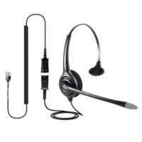 Monaural Call center Headset with RJ9 plug and Quick Disconnect Cord, headset with Noise canceling Microphone