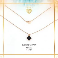 KALUNG RANTAI WANITA SATU SET DENGAN LIONTIN CLOVER DAN MICKEY EMAS ASLI EMAS MUDA KADAR 8K (375) KA