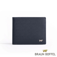 【BRAUN BUFFEL 德國小金牛】台灣總代理 HOMME-M紳士 8卡中間翻零錢袋短夾-深藍(父親節禮物/BF306-318-MAR)