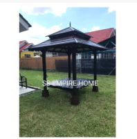 Gazebo 5x6 Double Roof Cengal Wood Pondok Kayu Handmade Outdoor Garden Fence Ladder Taman Bunga Paga