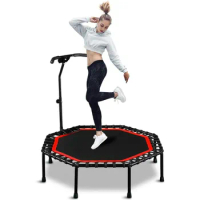 Silent Trampoline with Adjustable Handle Bar, Fitness Trampoline Bungee Rebounder Jumping Cardio Trainer Workout for Adults…