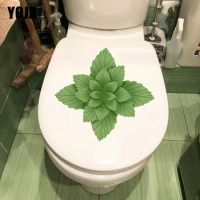 YOJA 23.3X21.9CM Green Plant Mint Leaves Fresh Bathroom Toilet Seat Stickers Home Wall Decor Decal T1-1692