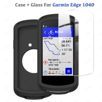 Protector Case + Tempered glass For Garmin Edge 1040 GPS Bike Bicycle Computer Screen Protection Film and Silicone Soft Cover