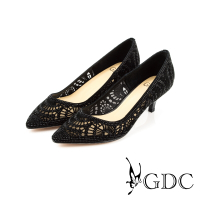 GDC-性感水鑽寶石沖孔真皮尖頭高跟鞋(婚鞋)-黑色