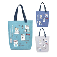 【Kusuguru Japan】日本眼鏡貓 肩背包 書香咖啡館 NEKOMARUKE貓丸系列 肩背手提兩用大容量托特包