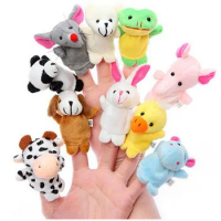 10PCS Cute Cartoon Biological Animal Finger Puppet Plush Toys Child Baby Favor Dolls Boys Girls Finger Puppets