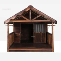 Pet Villa Outdoor Dog House Solid Wood Waterproof Large House Rainproof Dog Kennels With Fence Modern Luxury Indoor Dog Houses