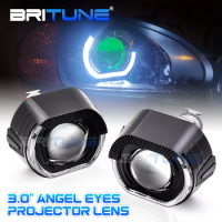 3 inch Bi-xenon Headlight Lens Black LED Angel Devil Eyes Projector H1 H7 H4 Sport LED Halo Rings Car Lights Accessory Retrofit