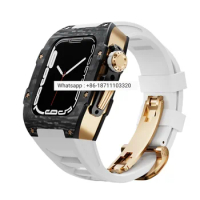 Carbon Fiber 45mm Watch Cases Compatible Apples Series iwatch 8/7/6/5/4/SE, Rugged Case Fashion Fluorine Rubber Wristband