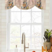 Easter Eggs Bunny Flower Plaid Window Curtain Living Room Kitchen Cabinet Tie-up Valance Curtain Rod Pocket Valance
