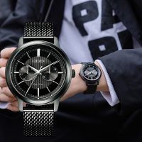 CITIZEN 星辰 光動能 雅痞雙眼Day-Date手錶-曜石黑 母親節送禮首選-41mm BU4034-82E