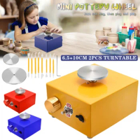Mini Pottery Wheel DIY Clay Tools, Crafts Ceramic Electric Pottery Forming Making Machine with 6.5&amp;10CM Turntable+Sculpting Kit