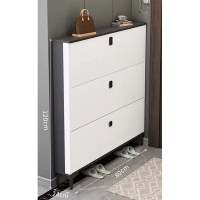 輕奢翻鬥鞋櫃進門玄關櫃 ([雙層款]雙拼灰白色80*24*120cm） 