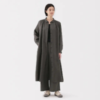 【MUJI 無印良品】女亞麻水洗長袖襯衫式洋裝(共4色)