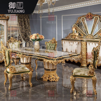 {台灣公司 可開發票}歐式實木雕花金箔餐桌長餐臺歐式宮廷別墅奢華餐桌椅組合餐廳定制