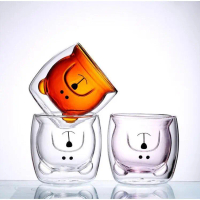 Alat Dapur One Two Cups Gelas Beruang Double Wall Glass Insulated Cup 250ml - CIQ38 - Transparent Vi