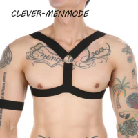 Sexy Mens Front Y Shape Harness Belt Gay Bondage Metal Ring Decoration Straps Elastic Chest Muscle Harness