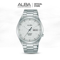 Alba Mechanical Jam Tangan Pria AL4329 / AL4329X1 Automatic White Patterned Dial Stainless Strap Wat