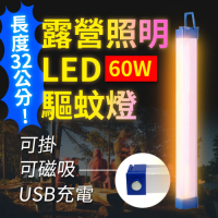 【Suniwin】USB充電磁吸式LED露營照明驅蚊燈60W/緊急/戶外/颱風/停電/擺攤/閱讀/行動燈管