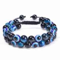 Cross-Border Evil Eye Bracelet Tiger Eye Stone Black Magnetic Stone Bracelet Double Layer Woven Demo