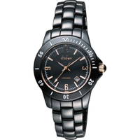 Diadem 黛亞登 菱格紋陶瓷腕錶-黑x玫塊金時標/35mm