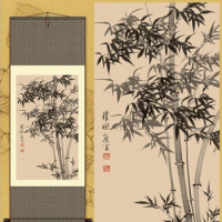 1pc Traditional Home/Office Decoration Chinese Silk Scroll Bamboo Gongbi Painting SG03