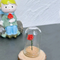 1Pc Dollhouse Miniature Rose Flower Glass Cover Ornaments Little Prince Rose Model Home Desktop Decor Toy