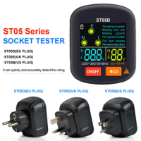 ST05 Digital Display Socket Tester RCD GFCI NCV Test Outlet Checker Ground Zero Line 30mA Smart Socket Detector US/EU/UK Plug