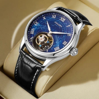 JINLERY Luxury Men Watch Tourbillon Mechanical Wristwatch Hand Wind Stainless Steel Fashion Waterproof Watches Relogio Masculion