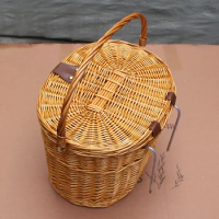 Wicker Bicycle Basket with Cover, Shopping Basket, Mountain Bike, Electric Cart, Food Basket, Rattan