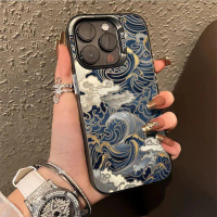 Sarung Telefon Apple 16 Pro, Reka Bentuk Gelombang Ukiyo-e, Serasi dengan iPhone 15, 14 Pro Max / 13