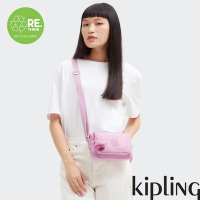 Kipling 溫柔櫻花粉紫色前後加寬收納側背包-ABANU