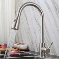 SUS304 Kitchen sink elbow mixing faucet bathroom hot and cold single handle pull environmental protection faucet