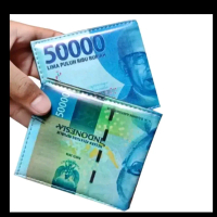 Dompet lipat motif uang 50ribu free box dompet pria dan wanita Kartu Kulit Cowok