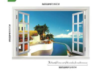地中海假窗墻壁貼畫 風景窗戶客廳沙發餐廳3d仿真裝飾背景墻貼