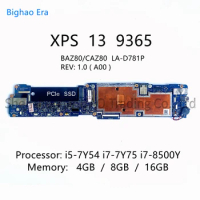 BAZ80 CAZ80 LA-D781P For Dell XPS 13 9365 Laptop Motherboard With i5-7Y54 i7-7Y75 i7-8500Y CPU 4GB/8GB/16GB-RAM CN-0TRR79 0DPKX3