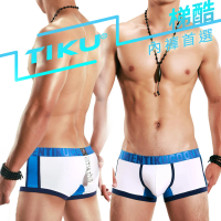 【TIKU 梯酷】透氣交織棉 寬版激凸平口男內褲-藍白色(LC1247)