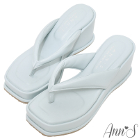 (季末換季出清)Ann’S美圖厚底系列-澎澎夾腳方頭涼拖鞋-7.5cm-藍