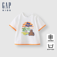 【GAP】男幼童裝 Logo小熊印花圓領短袖T恤-白色(465336)
