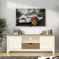 déTrend 60inch Tv Kabinet/Cabinet TV Entertainment Unit with Sea Grass Basket for Home Living 7332 W