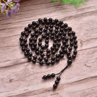 8mm Black Onyx Knoted 108 Mala Beads Prayer Necklace Meditation Yoga Japamala Rosary for Men and Women