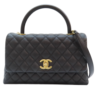 【二手名牌BRAND OFF】CHANEL 香奈兒【再降價】黑色 牛皮 Coco Handle Flap 肩背包 金扣