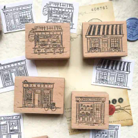 Stamp Kawaii Scrapbooking Coffee Shop Book Store Ramen Bakery Journaling Scrapbook Diary Decoration Cute Wooden Stamp