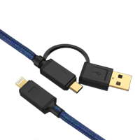 【UniSync】Type-C/USB to Lightning 二合一60W大功率急速快充傳輸線 藍